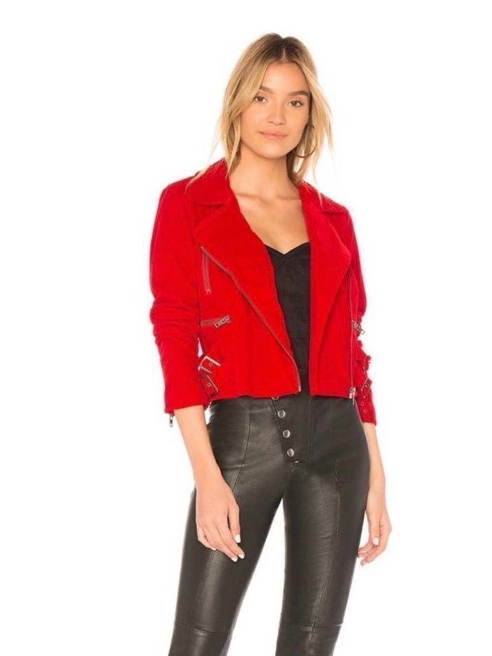 Lovers + Friends / Revolve red velvet moto jacket size small